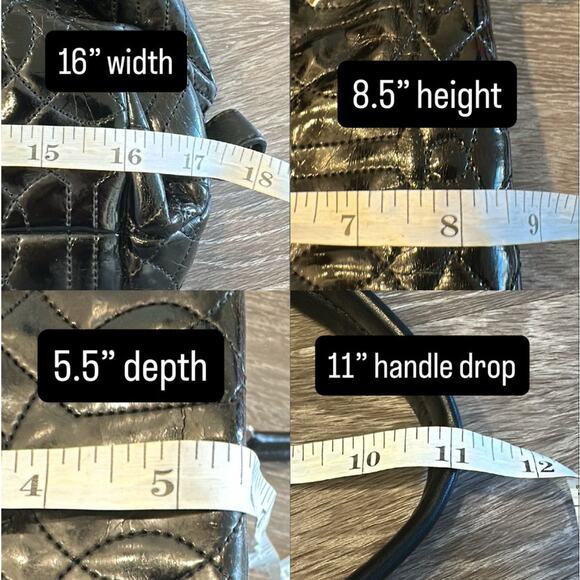 Donald Pliner Black Quilted Patent Leather Large Shoulder Tote Bag Preppy Classy - Picture 11 of 11